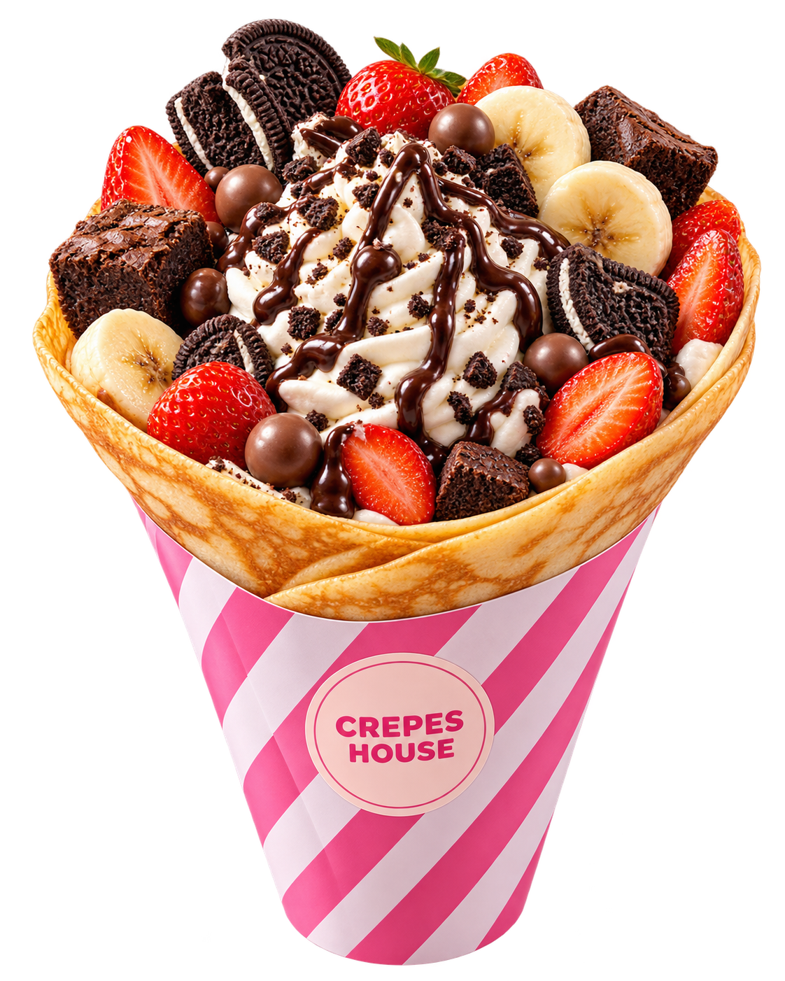 Crêpe con fresas, chocolate y Oreo