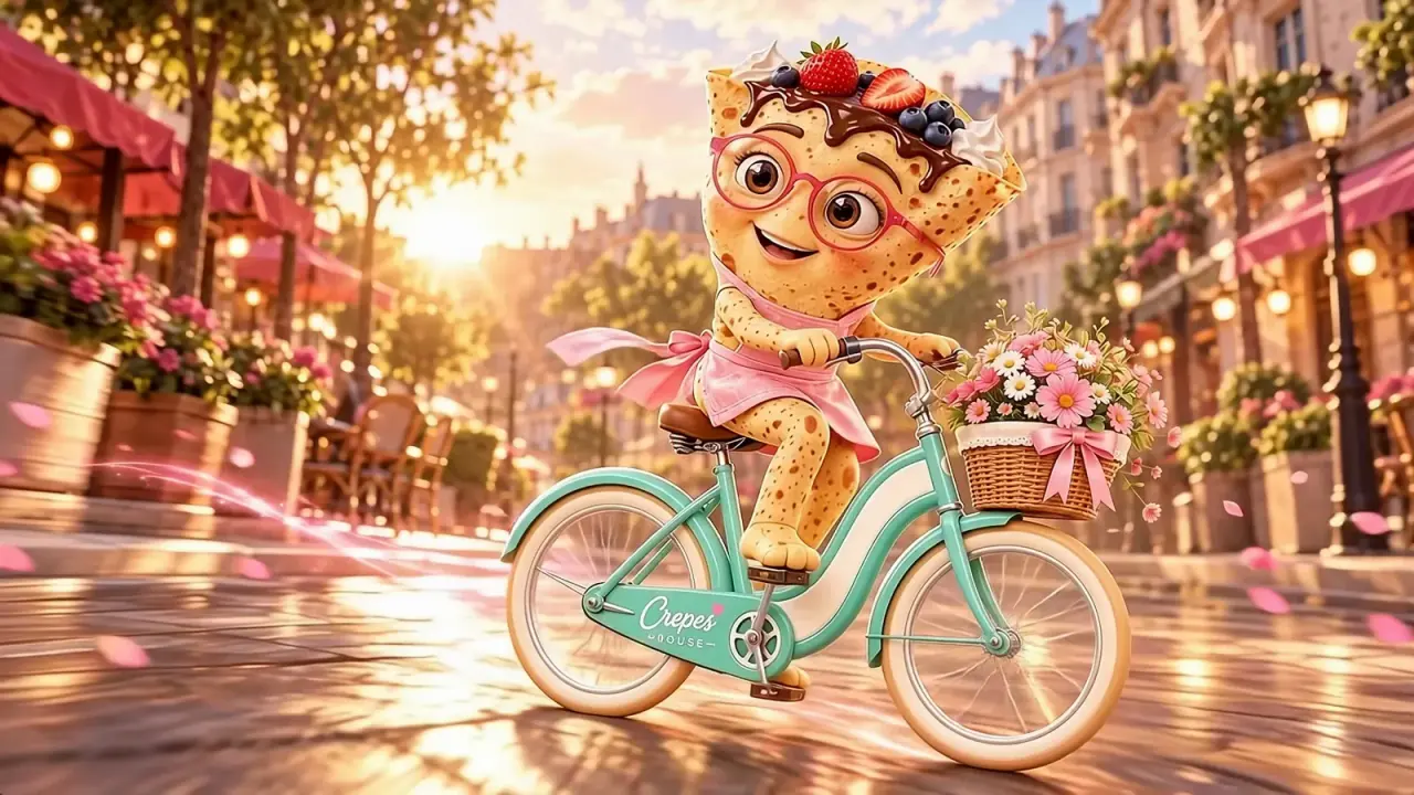 Crepita pasea en bicicleta por una calle llena de flores